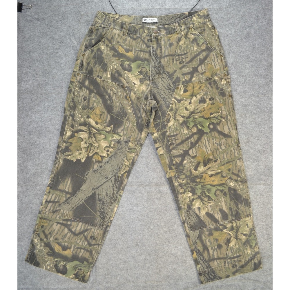 VTG Columbia Double Knee Camo‎ Canvas Carpenter Pants Mens Size 38 Hunting Gear
